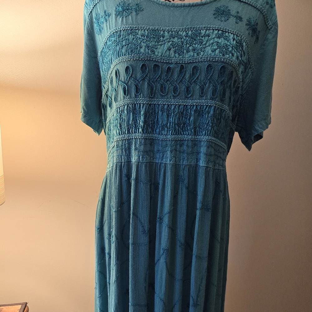 NAQUI-NY Peasant Dress - Teal - Size L - Beautiful Condition